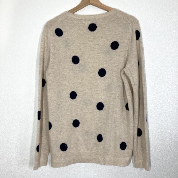 Boden Sweater Womens Large Beige Navy Polka Dot Cashmere Crewneck Knit Pullover - Picture 15 of 16